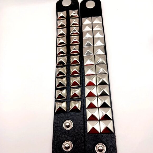 Gothic Double Row Square Studded Vegan Leather Bracelet Lot Of 2 New - Picture 1 of 9